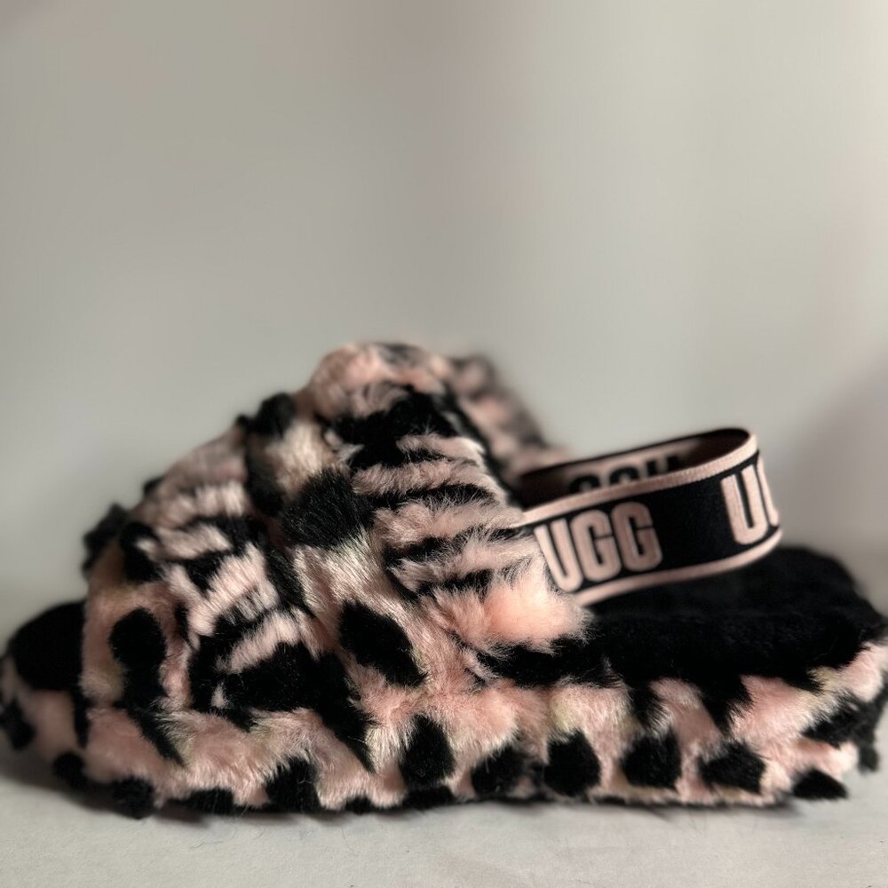 s8 | UGG Leopard Print | Pink & Black | Fluff Yeah Slingback Slides🐆💖✨